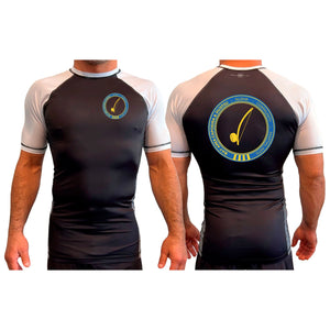 Bay Area Capoeira & Jiu Jitsu All Black Ranked Short Sleeve Rash Guards #8179 B (Blue & Yellow)