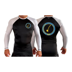 Bay Area Capoeira & Jiu Jitsu All Black Ranked Long Sleeve Rash Guards #8179 B (Blue & Yellow)