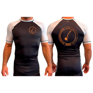 Bay Area Capoeira & Jiu Jitsu All Black Ranked Short Sleeve Rash Guards #8179 C (Black & Orange)