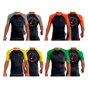 Bay Area Capoeira & Jiu Jitsu All Black Ranked Short Sleeve Rash Guards #8179 C (Black & Orange)