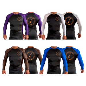 Bay Area Capoeira & Jiu Jitsu All Black Ranked Long Sleeve Rash Guards #8179 C (Black & Orange)