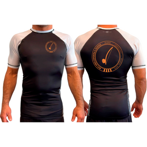 Bay Area Capoeira & Jiu Jitsu All Black Ranked Short Sleeve Rash Guards #8179 C (Black & Orange)