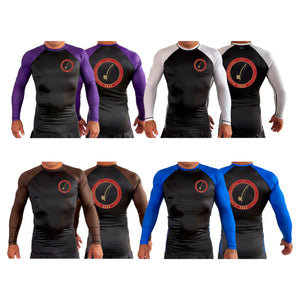 Bay Area Capoeira & Jiu Jitsu All Black Ranked Long Sleeve Rash Guards #8179 D (Red & Gold)