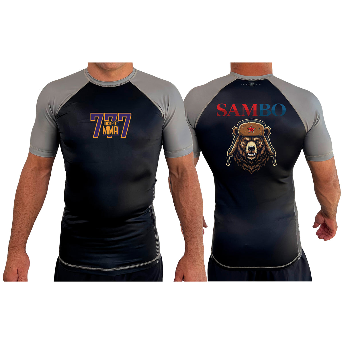 Jackpot MMA All Black Ranked Short Sleeve Rash Guards #8180 A