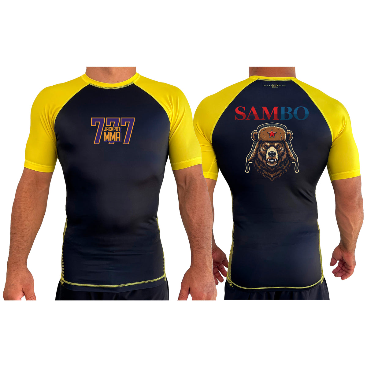 Jackpot MMA All Black Ranked Short Sleeve Rash Guards #8180 A