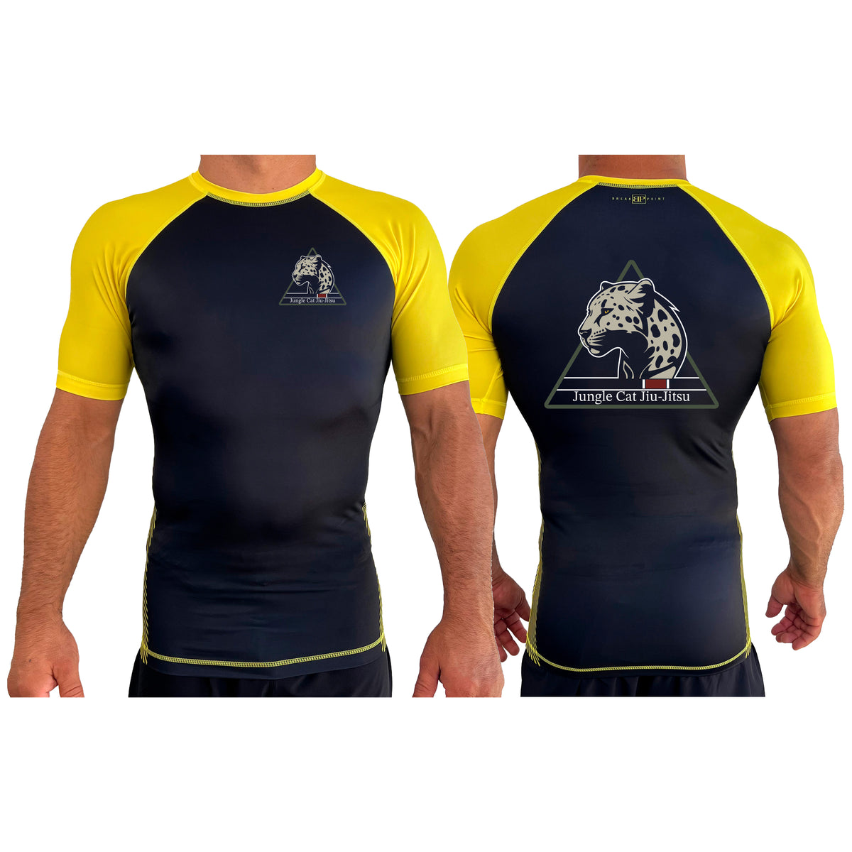 Jungle Cat Jiu Jitsu All Black Ranked Short Sleeve Rash Guards #8182 A