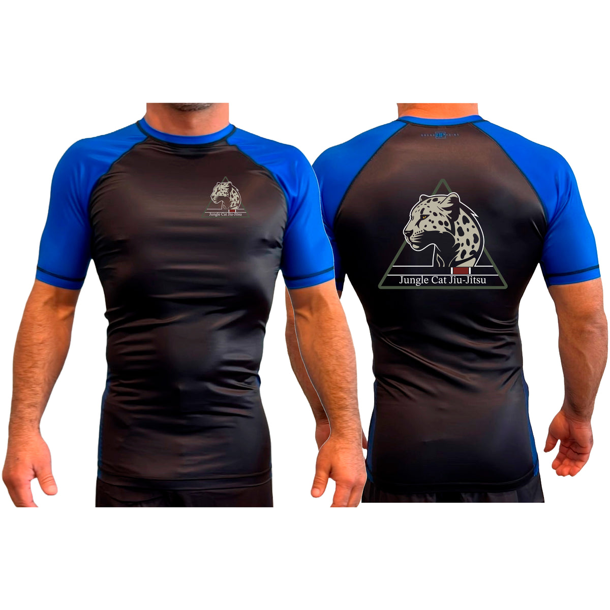 Jungle Cat Jiu Jitsu All Black Ranked Short Sleeve Rash Guards #8182 A