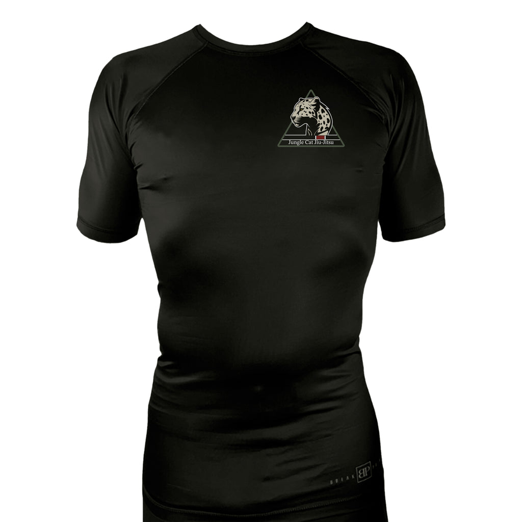 Jungle Cat Jiu Jitsu All Black Rash Guards Short Sleeves #8182 A