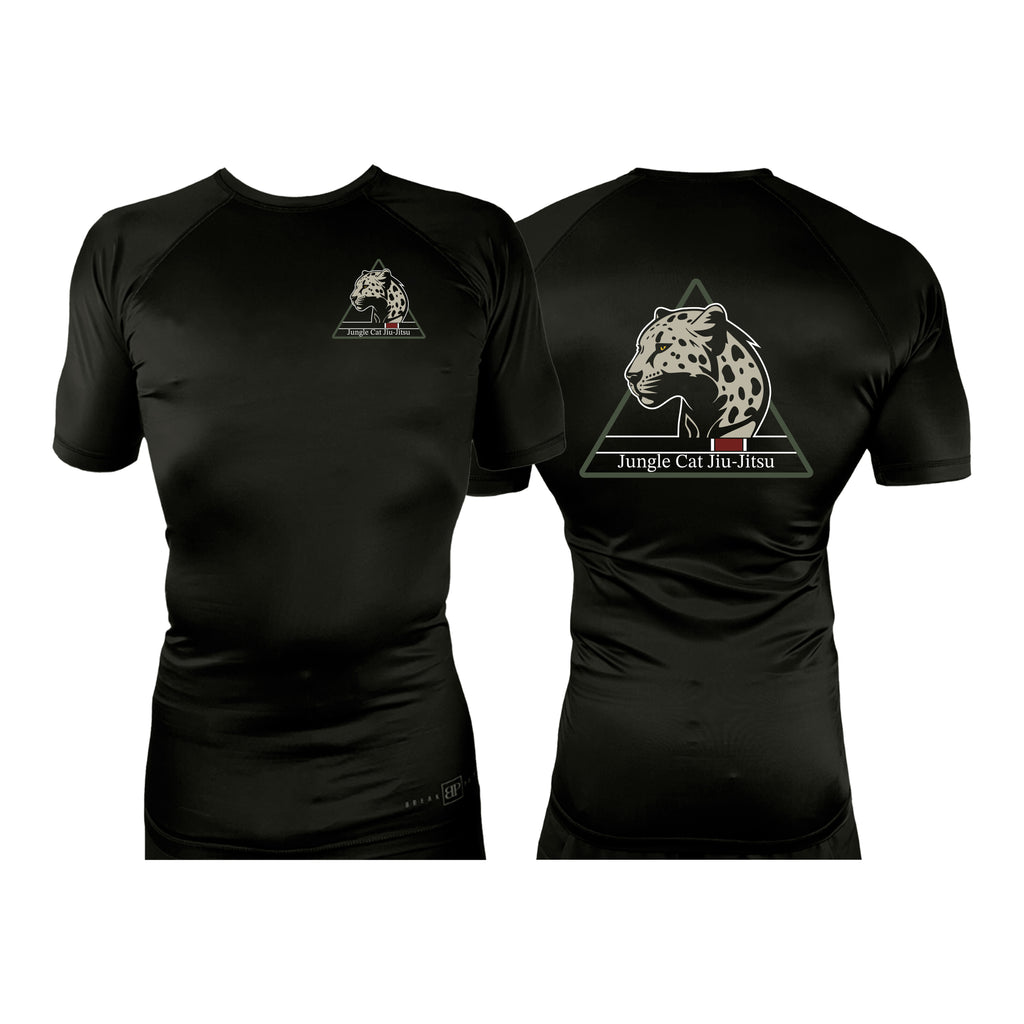 Jungle Cat Jiu Jitsu All Black Rash Guards Short Sleeves #8182 A