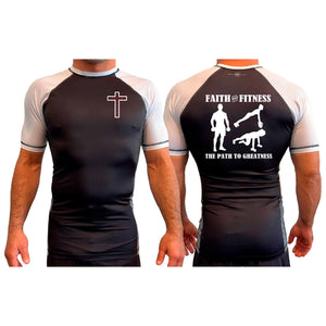 Faith and Fitness All Black Ranked Short Sleeve Rash Guards #8186 A