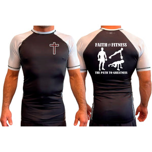 Faith and Fitness All Black Ranked Short Sleeve Rash Guards #8186 A
