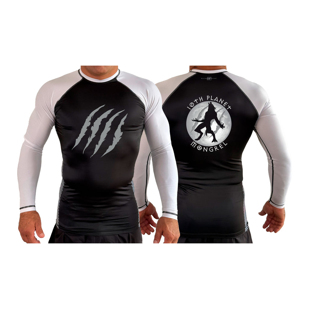 Mongrel MA All Black Ranked Long Sleeve Rash Guards #8194 G (10th Planet)