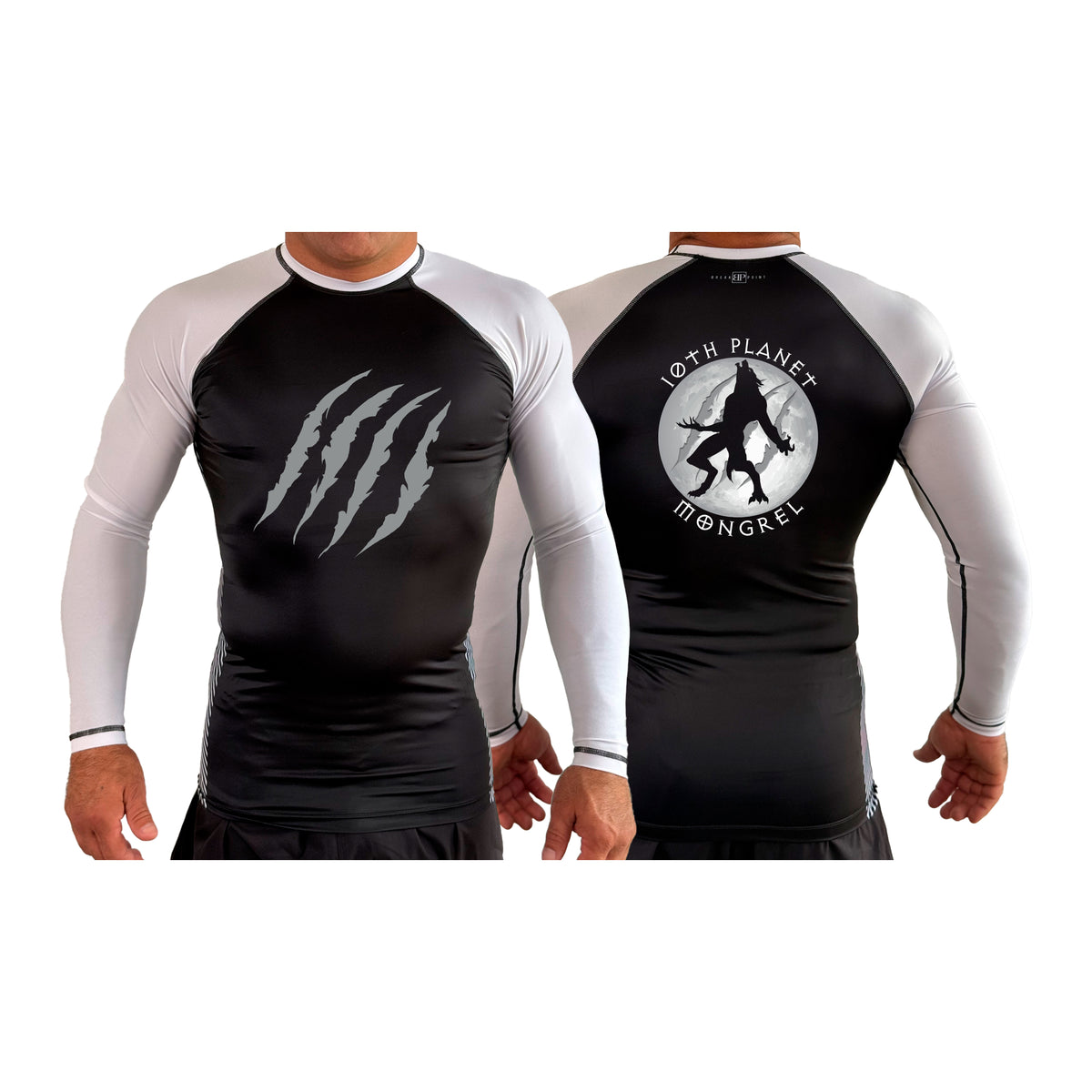 Mongrel MA All Black Ranked Long Sleeve Rash Guards #8194 G (10th Planet)
