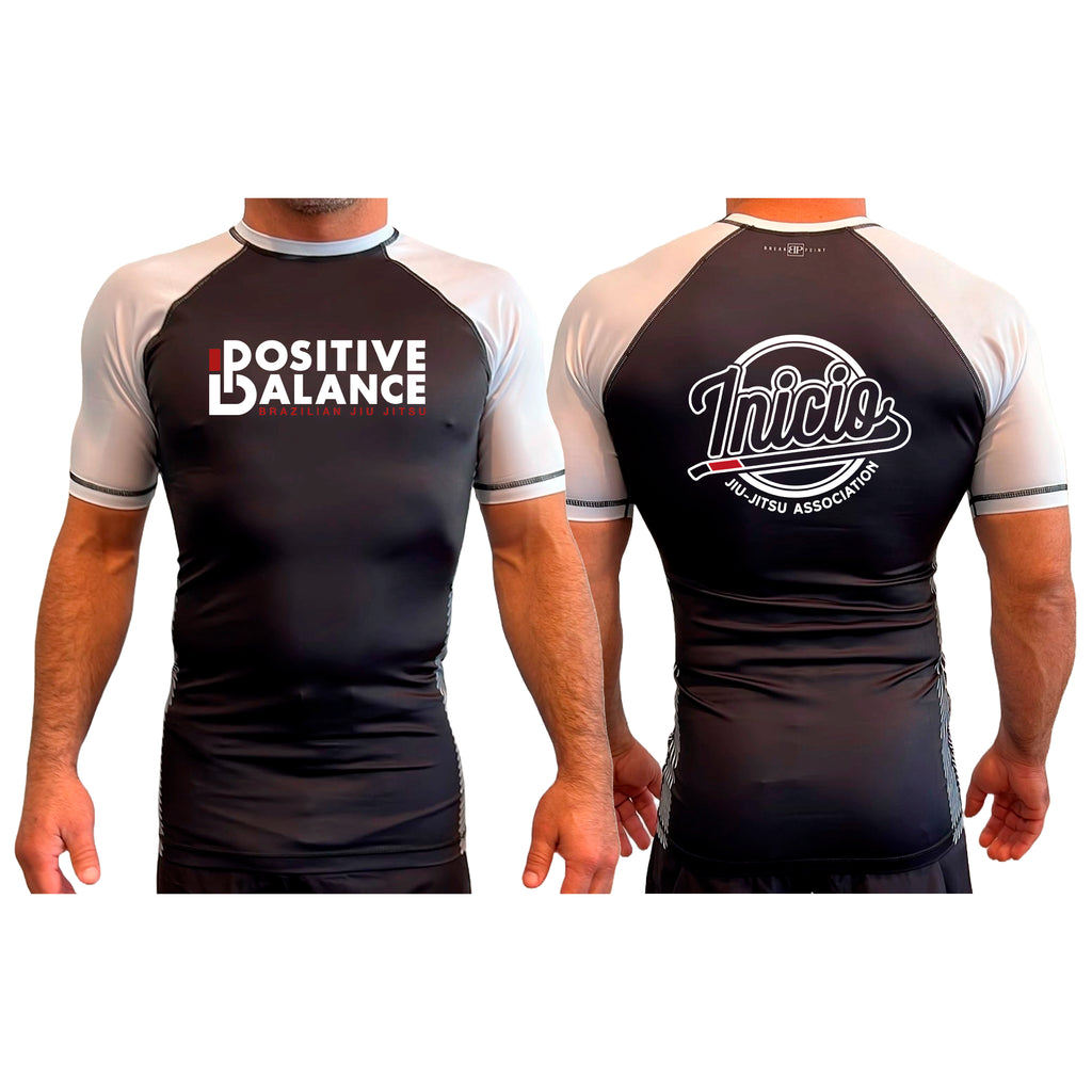 Positive Balance Jiu Jitsu All Black Ranked Short Sleeve Rash Guards #8195 A