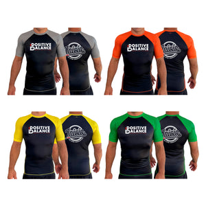 Positive Balance Jiu Jitsu All Black Ranked Short Sleeve Rash Guards #8195 A