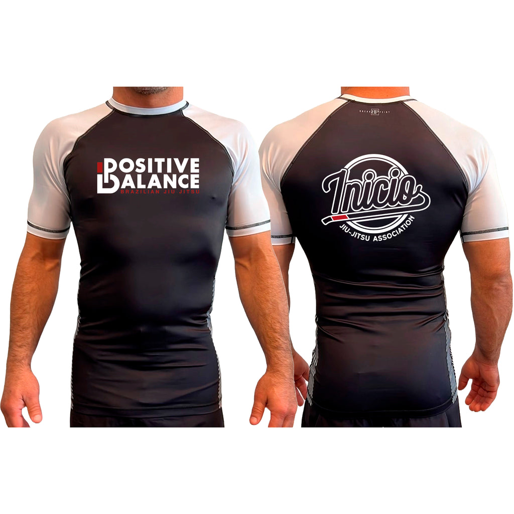 Positive Balance Jiu Jitsu All Black Ranked Short Sleeve Rash Guards #8195 A