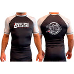Positive Balance Jiu Jitsu All Black Ranked Short Sleeve Rash Guards #8195 A