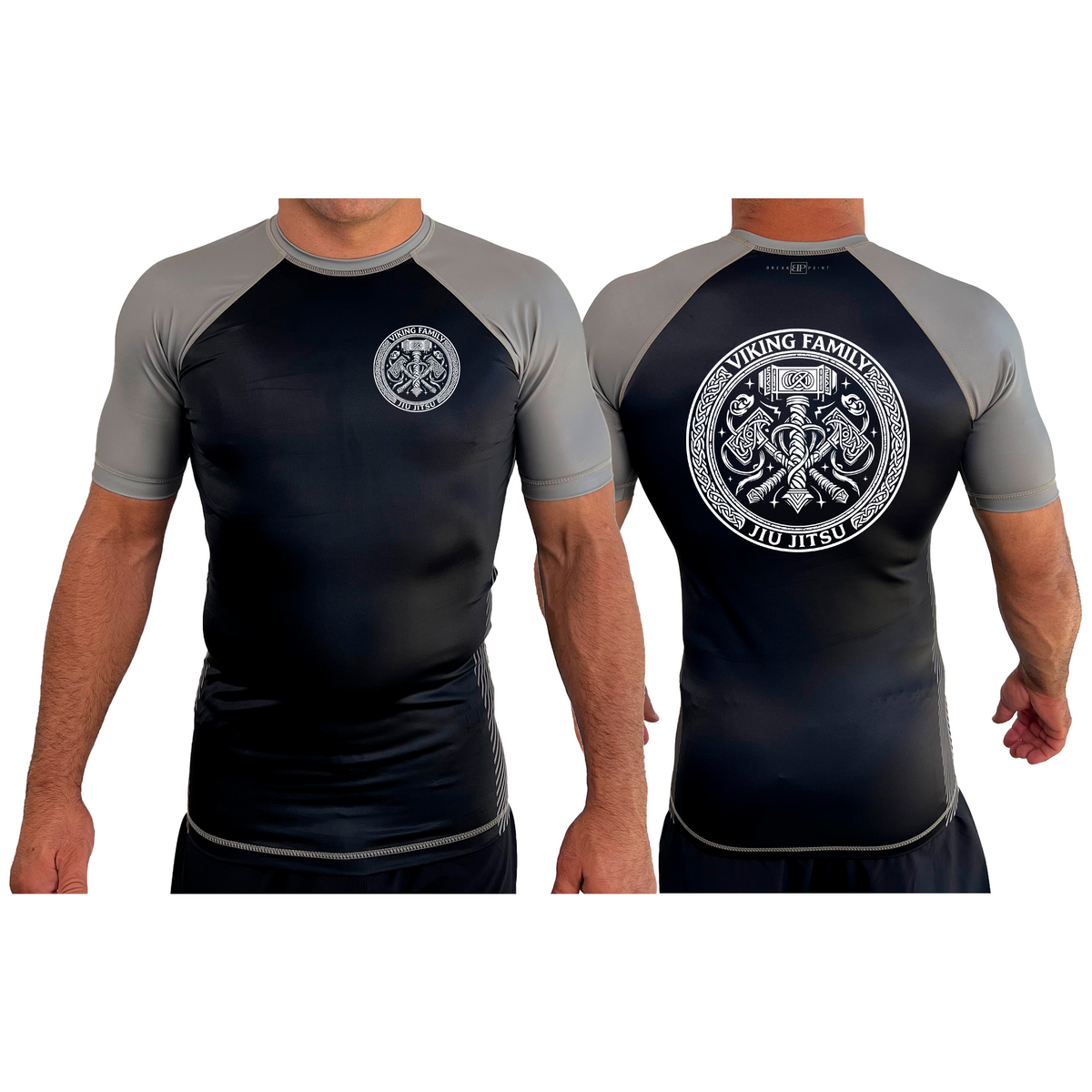 Viking Family BJJ All Black Ranked Short Sleeve Rash Guards #8196 A