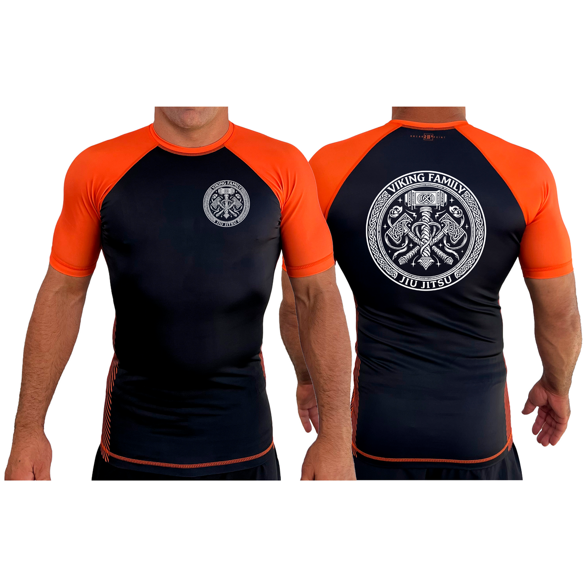 Viking Family BJJ All Black Ranked Short Sleeve Rash Guards #8196 A