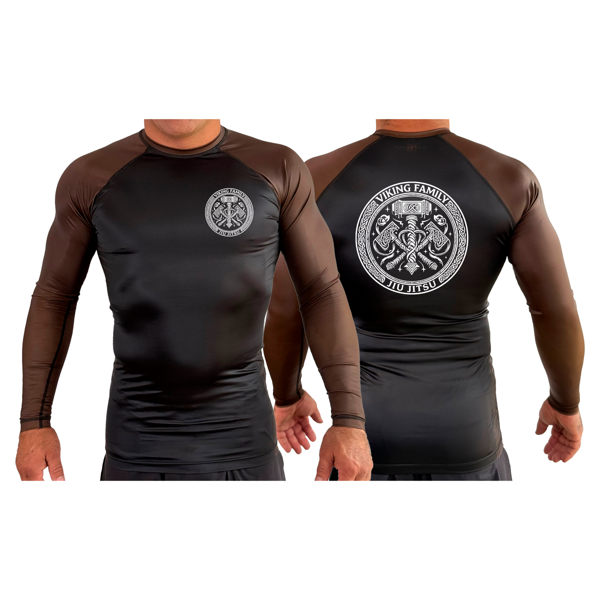 Viking Family BJJ All Black Ranked Long Sleeve Rash Guards #8196 A
