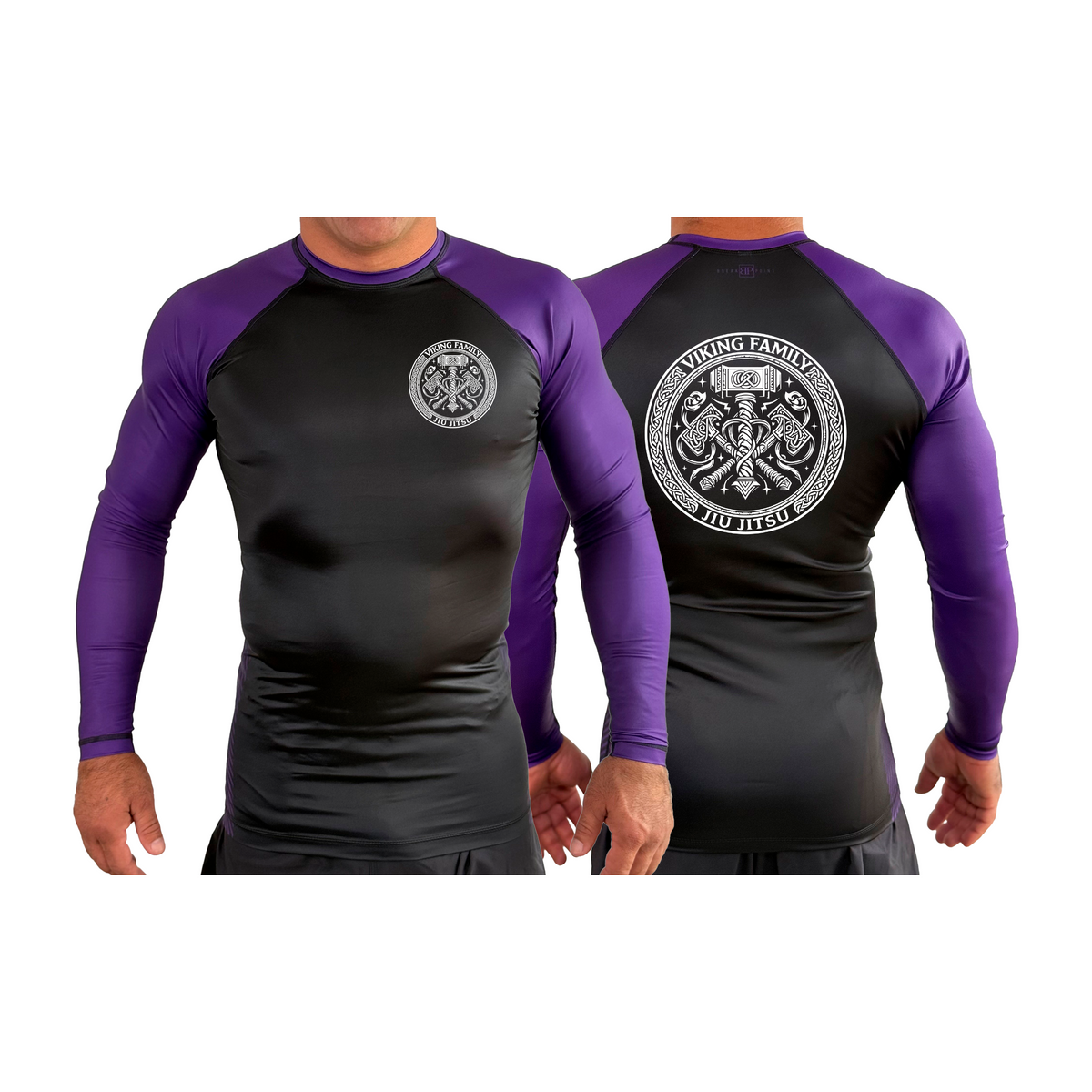 Viking Family BJJ All Black Ranked Long Sleeve Rash Guards #8196 A