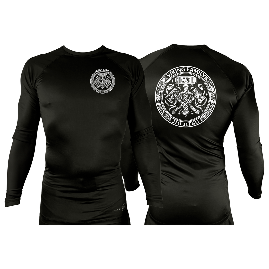 Viking Family BJJ All Black Rash Guards Long Sleeves #8196 A
