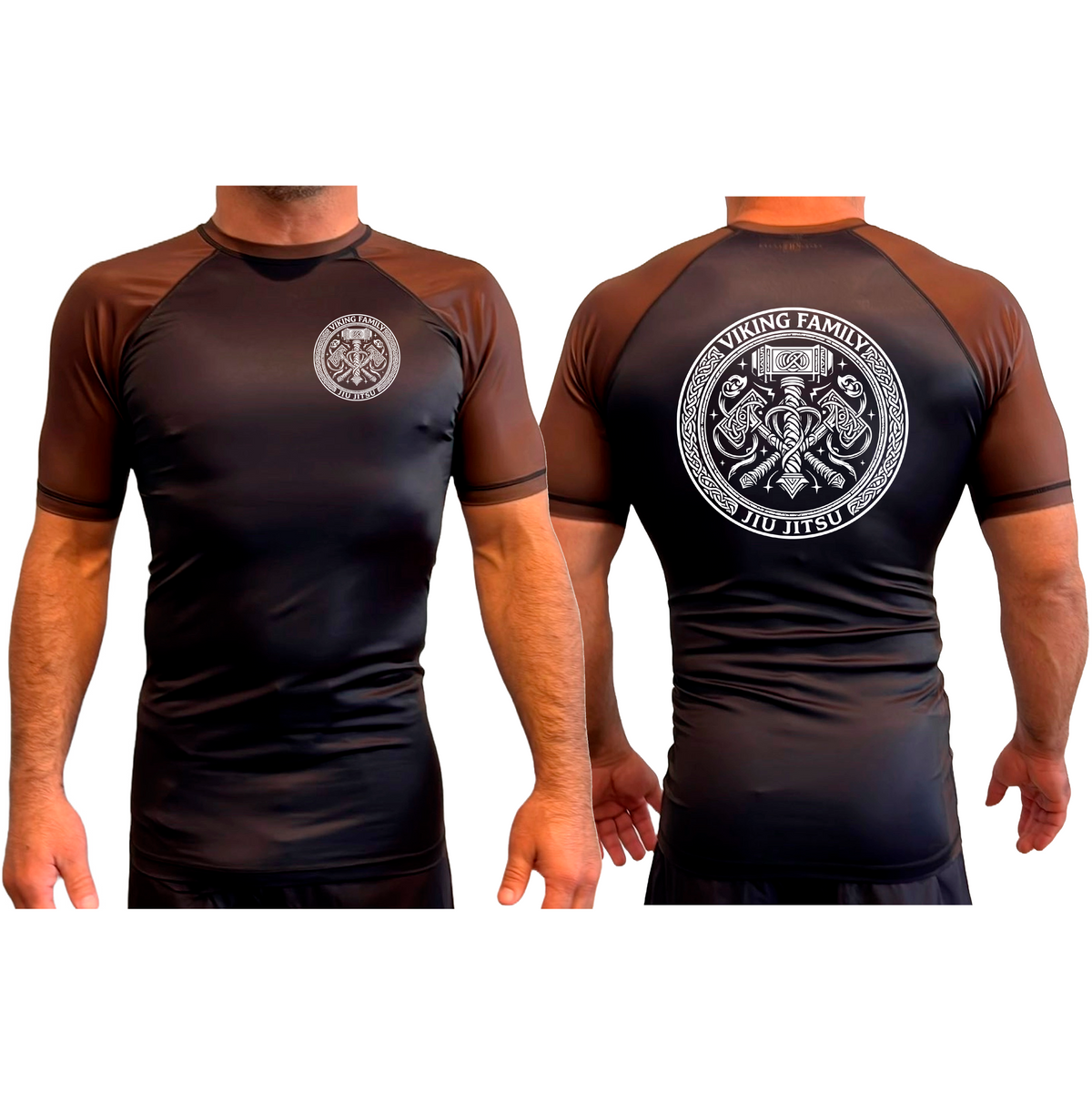 Viking Family BJJ All Black Ranked Short Sleeve Rash Guards #8196 A
