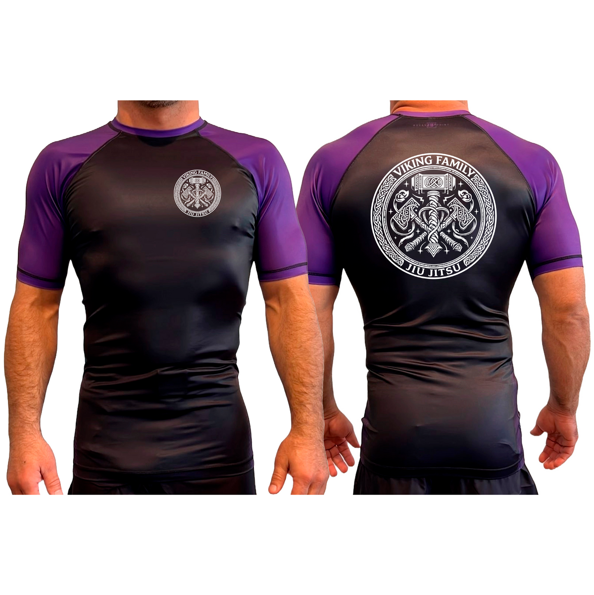 Viking Family BJJ All Black Ranked Short Sleeve Rash Guards #8196 A