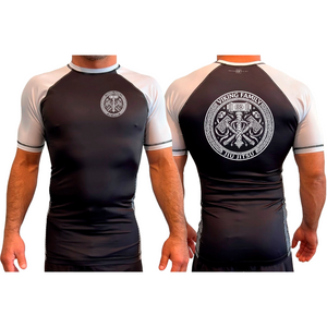 Viking Family BJJ All Black Ranked Short Sleeve Rash Guards #8196 A