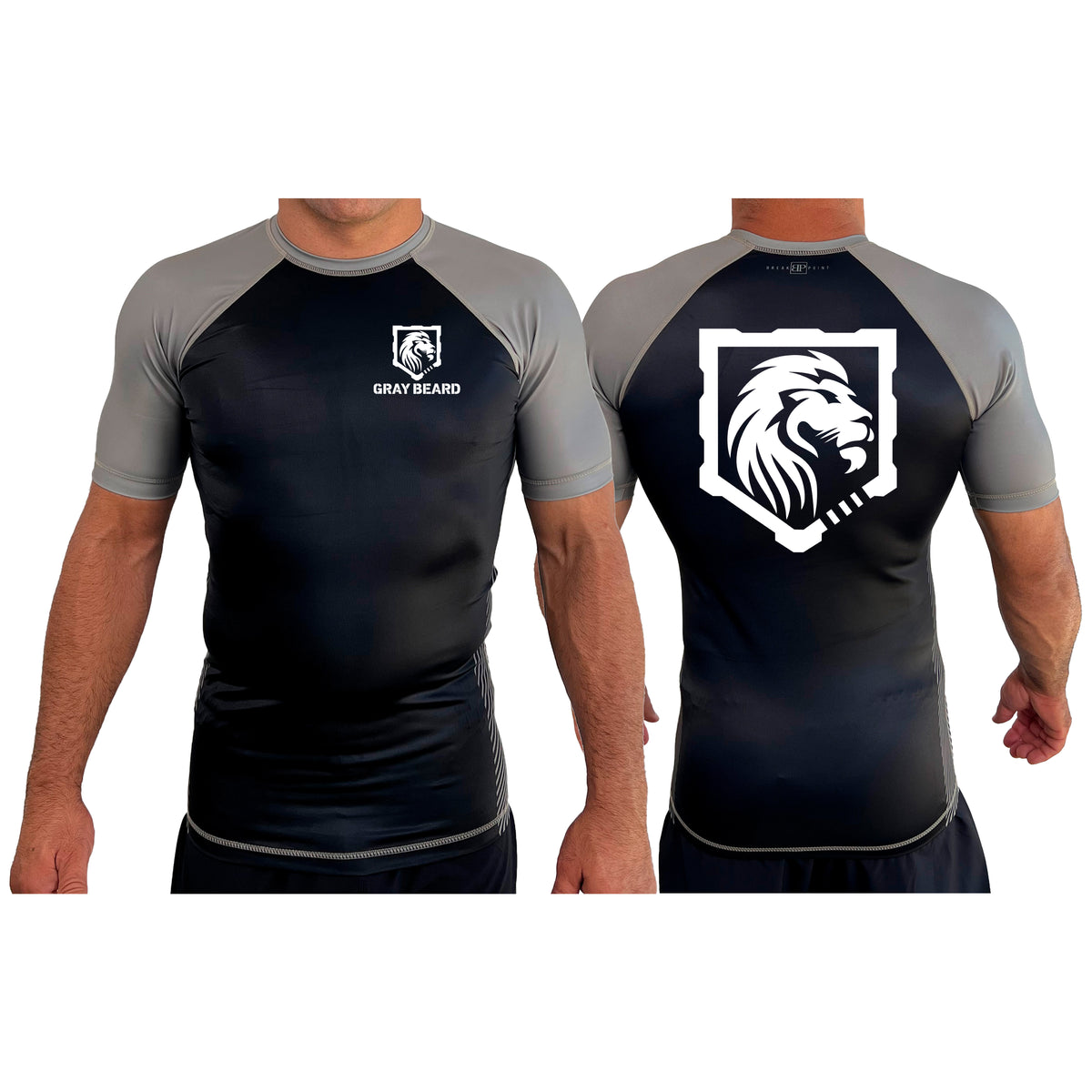 Gray Beard All Black Ranked Short Sleeve Rash Guards #8198 A