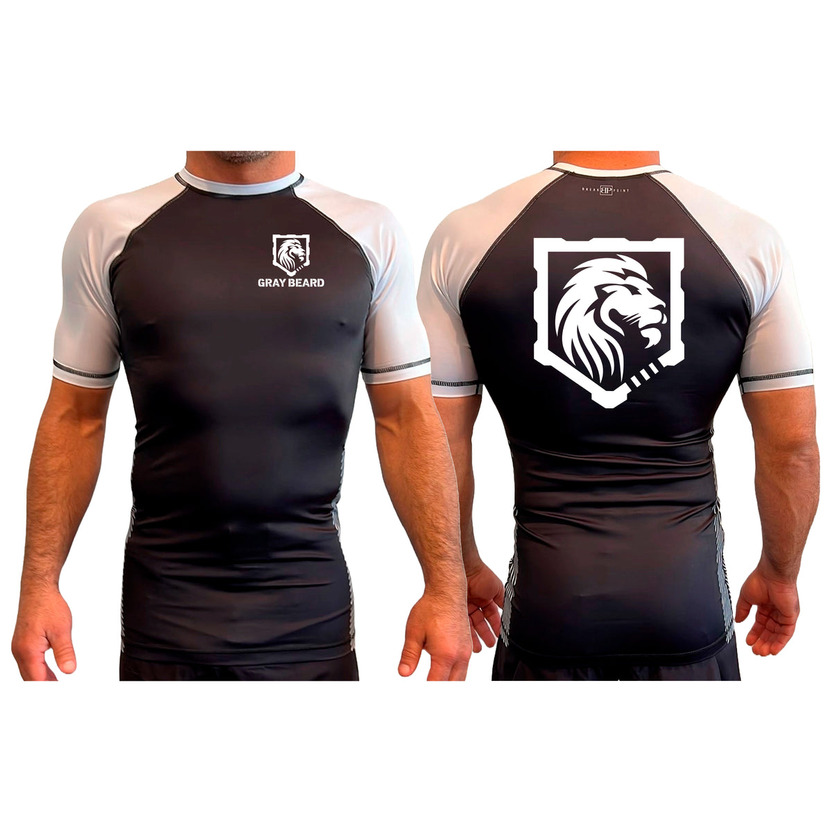 Gray Beard All Black Ranked Short Sleeve Rash Guards #8198 A
