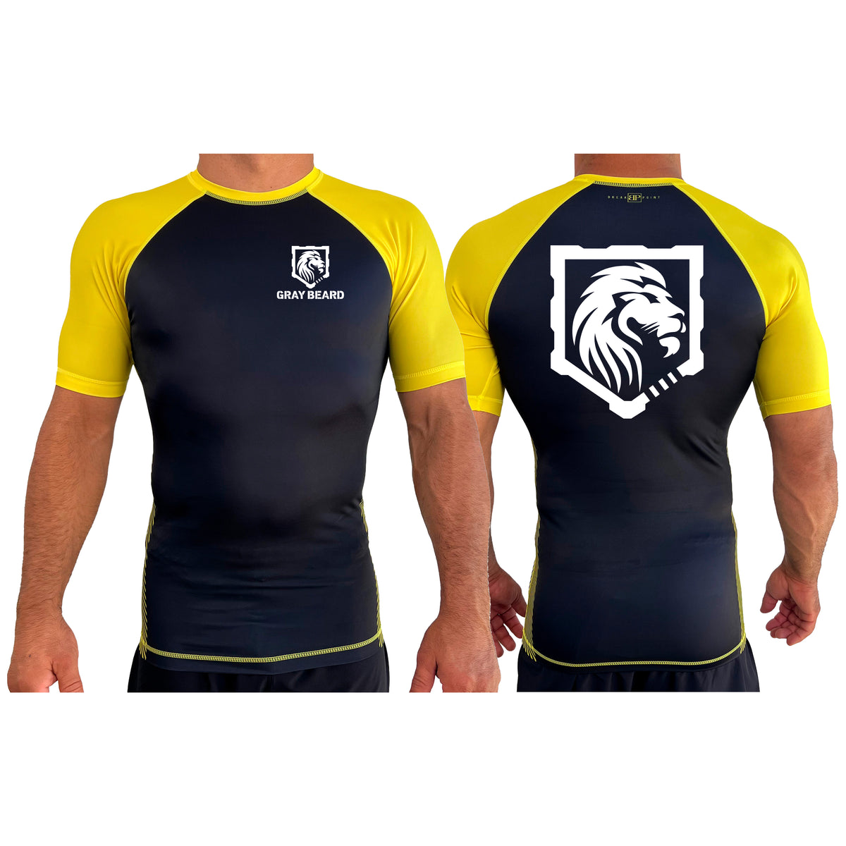 Gray Beard All Black Ranked Short Sleeve Rash Guards #8198 A