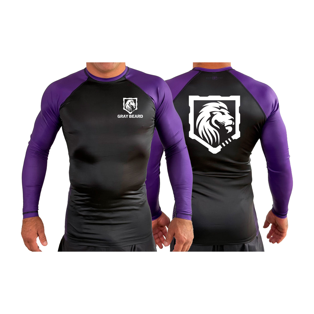 Gray Beard All Black Ranked Long Sleeve Rash Guards #8198 A