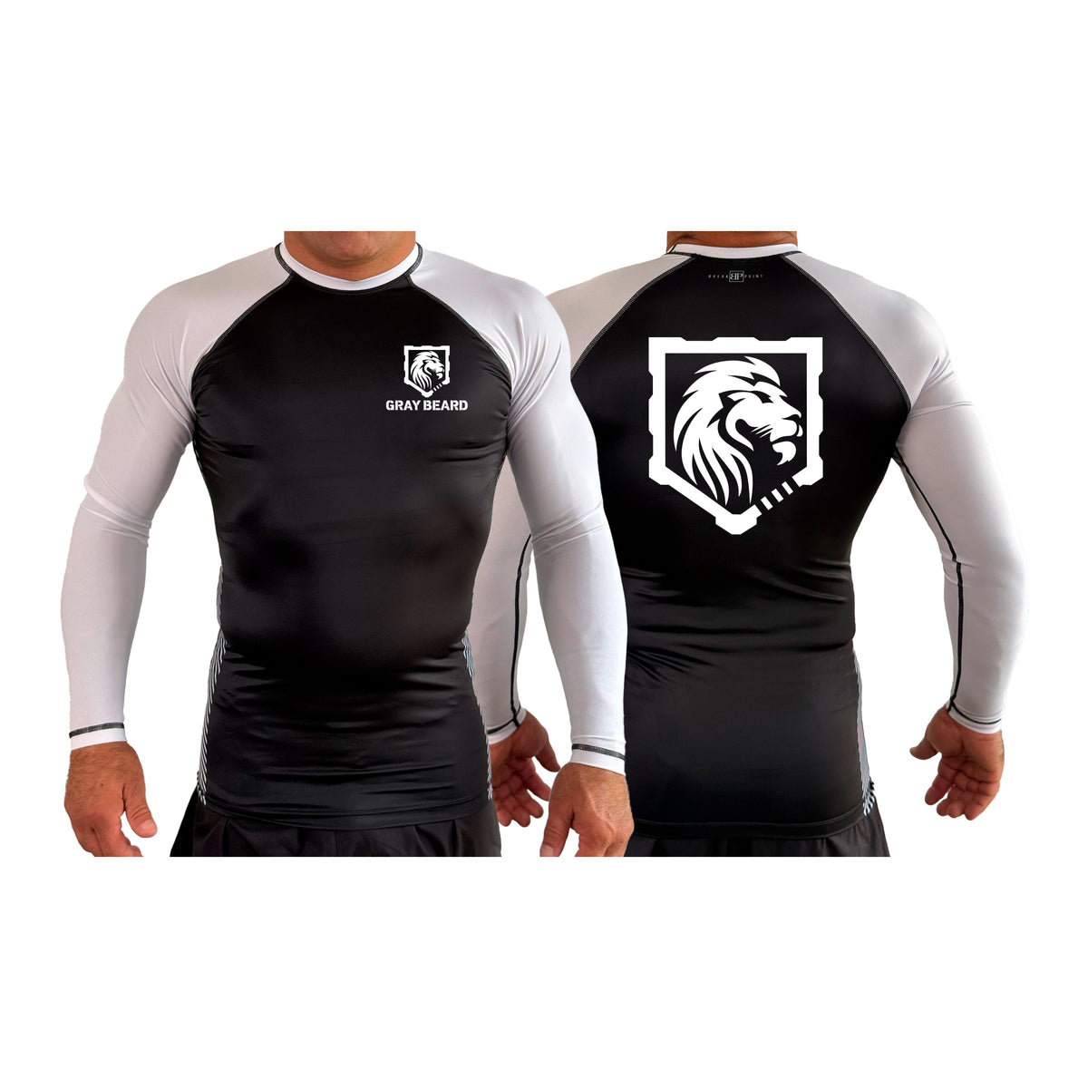 Gray Beard All Black Ranked Long Sleeve Rash Guards #8198 A