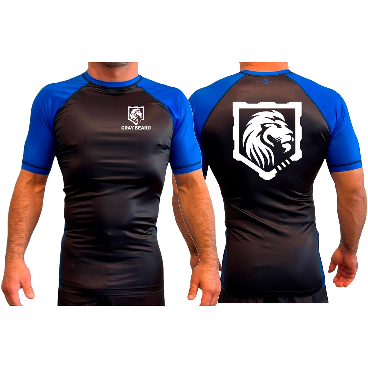 Gray Beard All Black Ranked Short Sleeve Rash Guards #8198 A