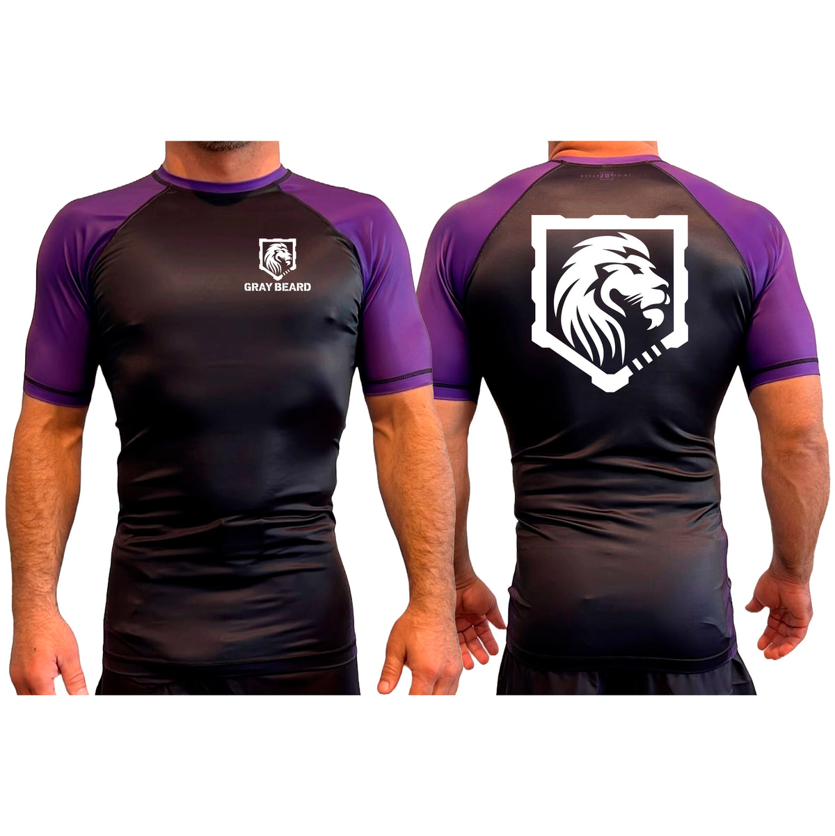 Gray Beard All Black Ranked Short Sleeve Rash Guards #8198 A