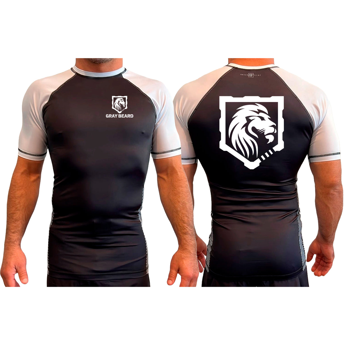 Gray Beard All Black Ranked Short Sleeve Rash Guards #8198 A