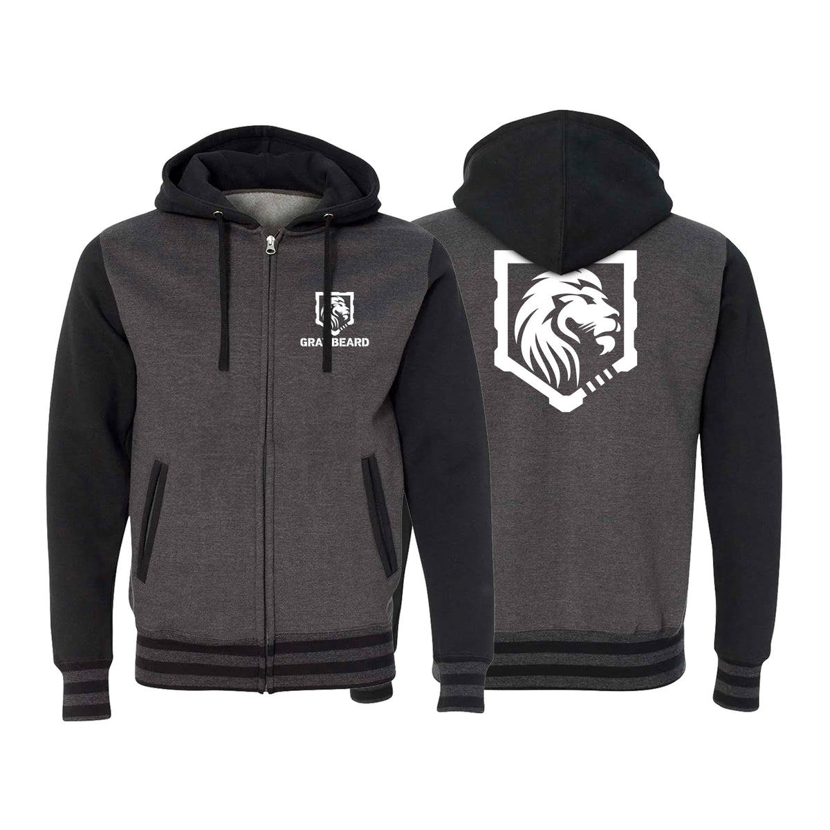 Gray Beard Varsity Zip-Up Hoodies #8198 A