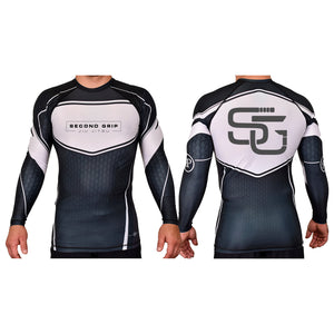 Second Grip Jiu Jitsu Academy Rash Guards Black/White #8203 A