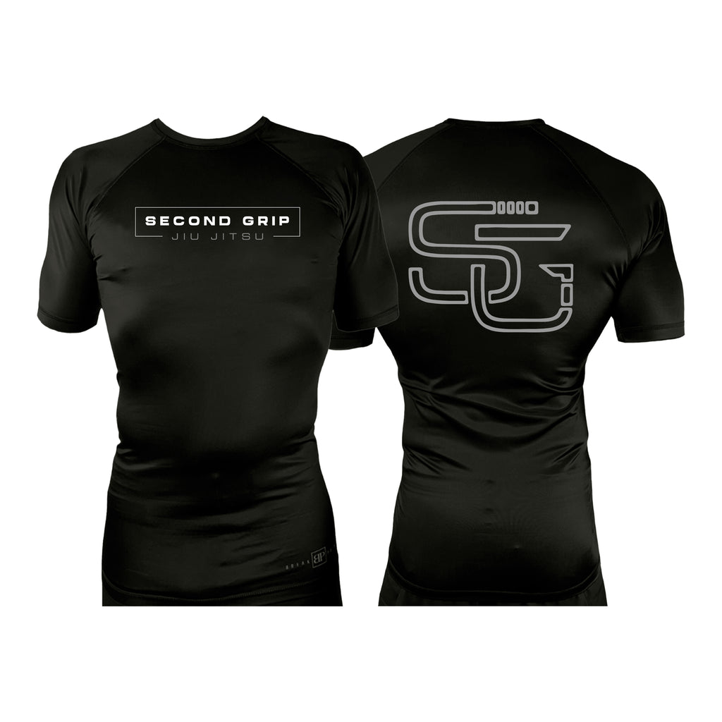 Second Grip Jiu Jitsu All Black Rash Guards Short Sleeves #8203 A