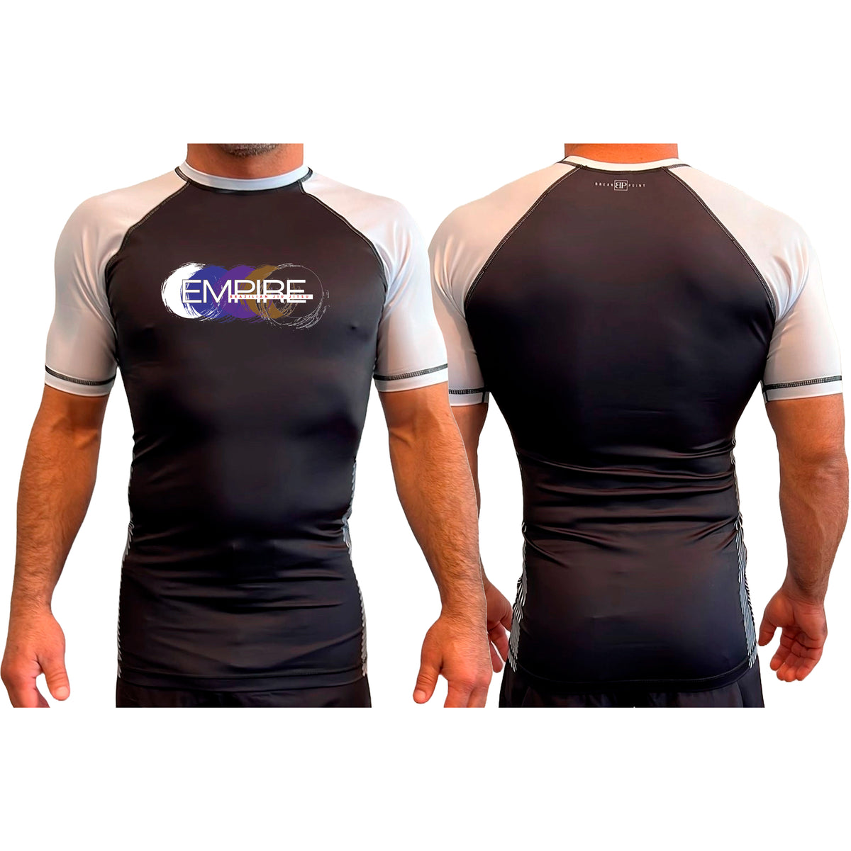Empire BJJ All Black Ranked Short Sleeve Rash Guards #8204 H