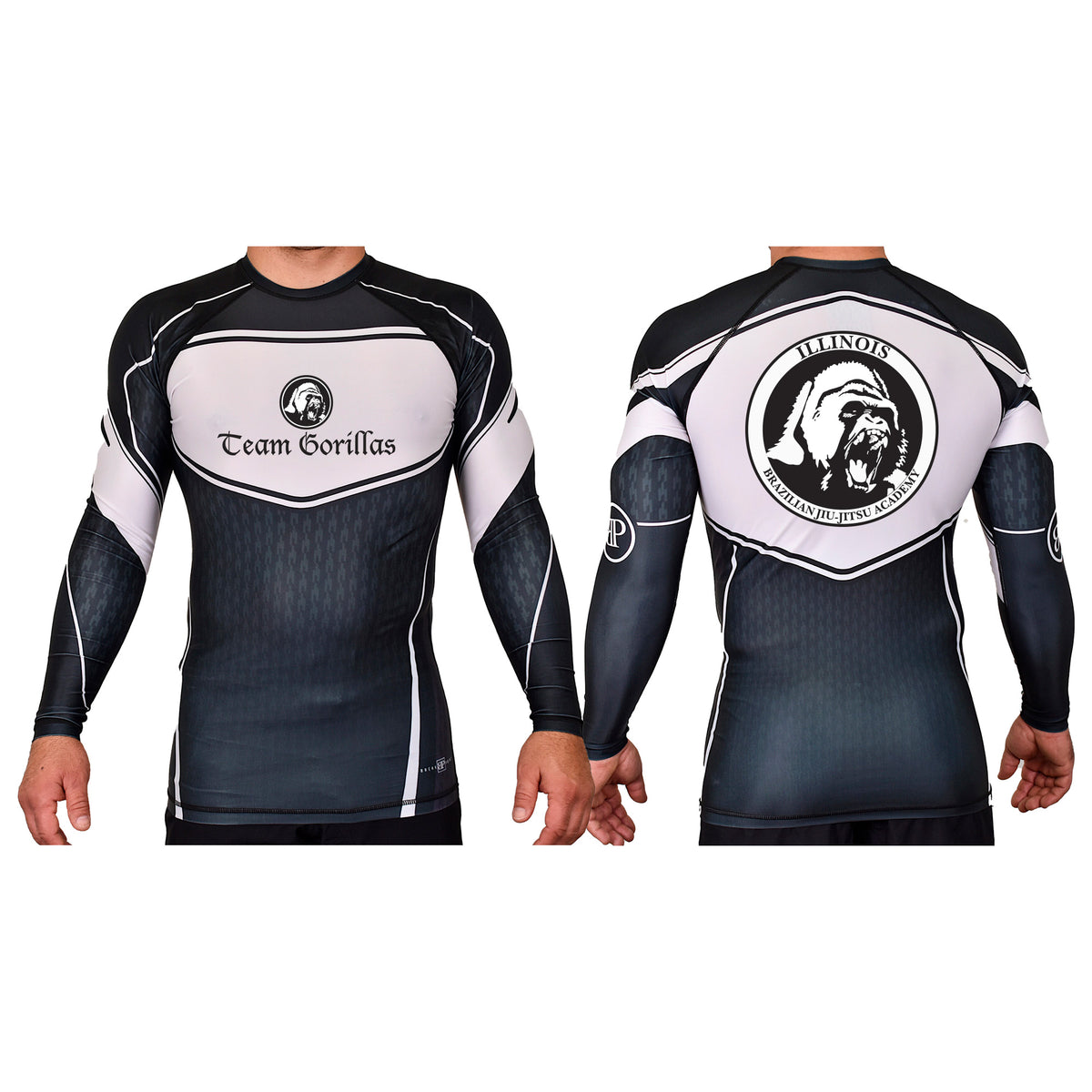 Illinois Brazilian Jiu Jitsu Academy Rash Guards Black/White #8208 A