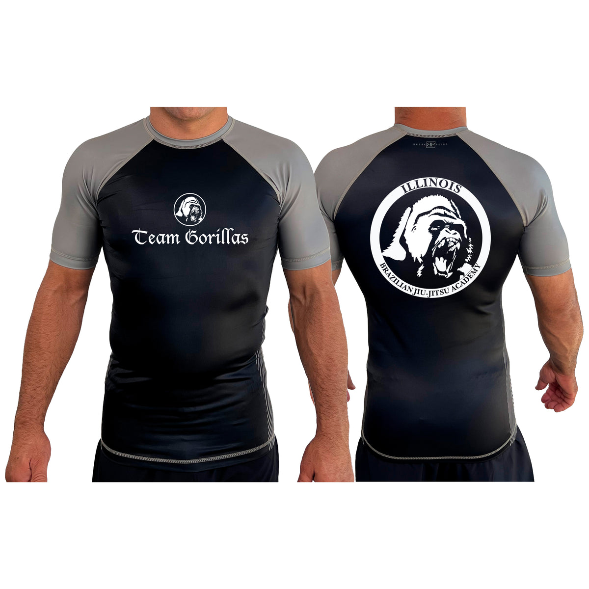 Illinois Brazilian Jiu Jitsu All Black Ranked Short Sleeve Rash Guards #8208 A