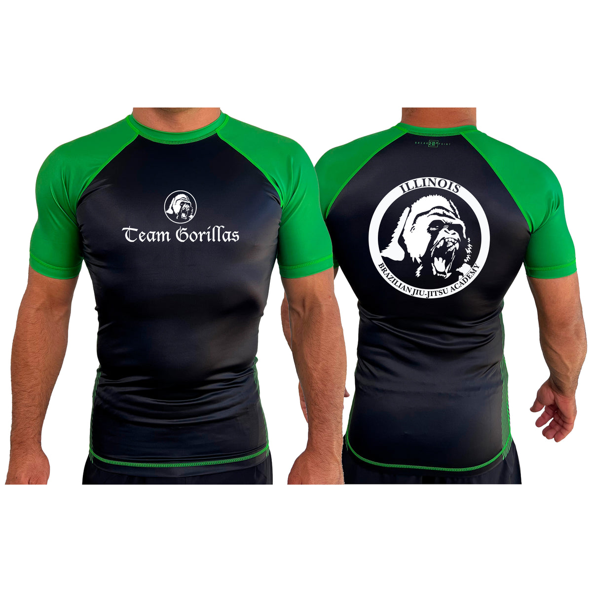 Illinois Brazilian Jiu Jitsu All Black Ranked Short Sleeve Rash Guards #8208 A