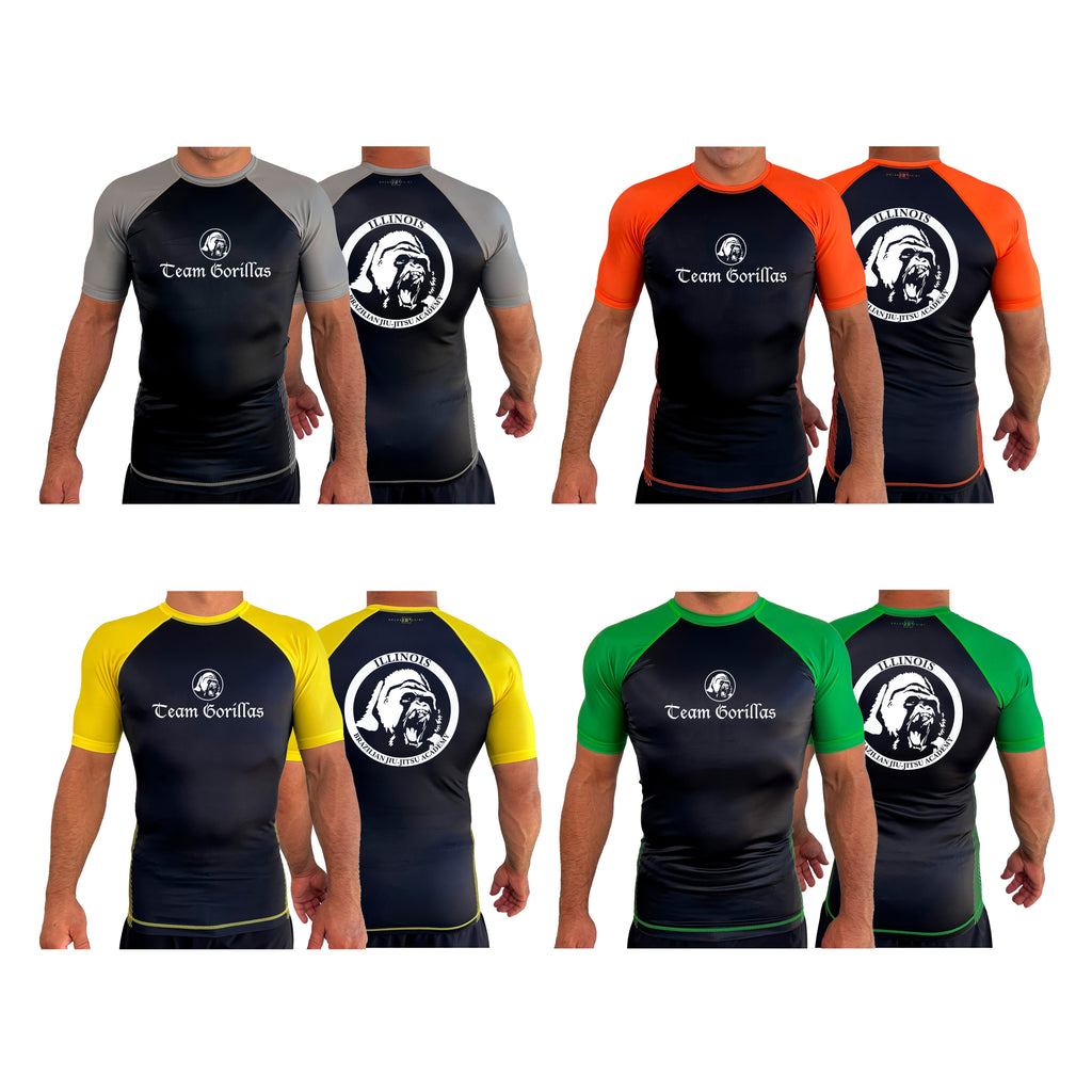Illinois Brazilian Jiu Jitsu All Black Ranked Short Sleeve Rash Guards #8208 A