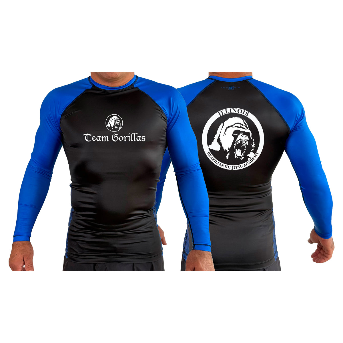 Illinois Brazilian Jiu Jitsu All Black Ranked Long Sleeve Rash Guards #8208 A