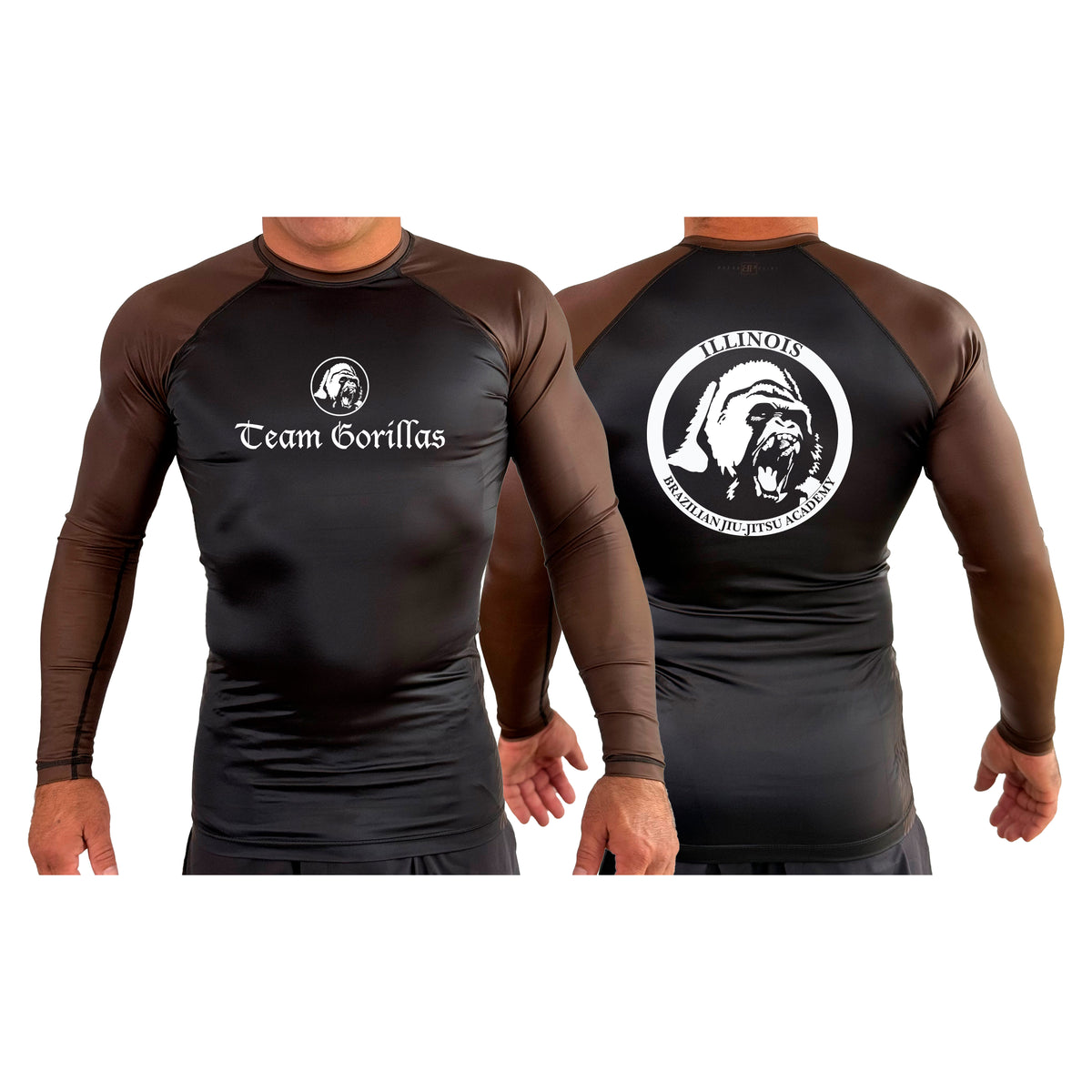 Illinois Brazilian Jiu Jitsu All Black Ranked Long Sleeve Rash Guards #8208 A