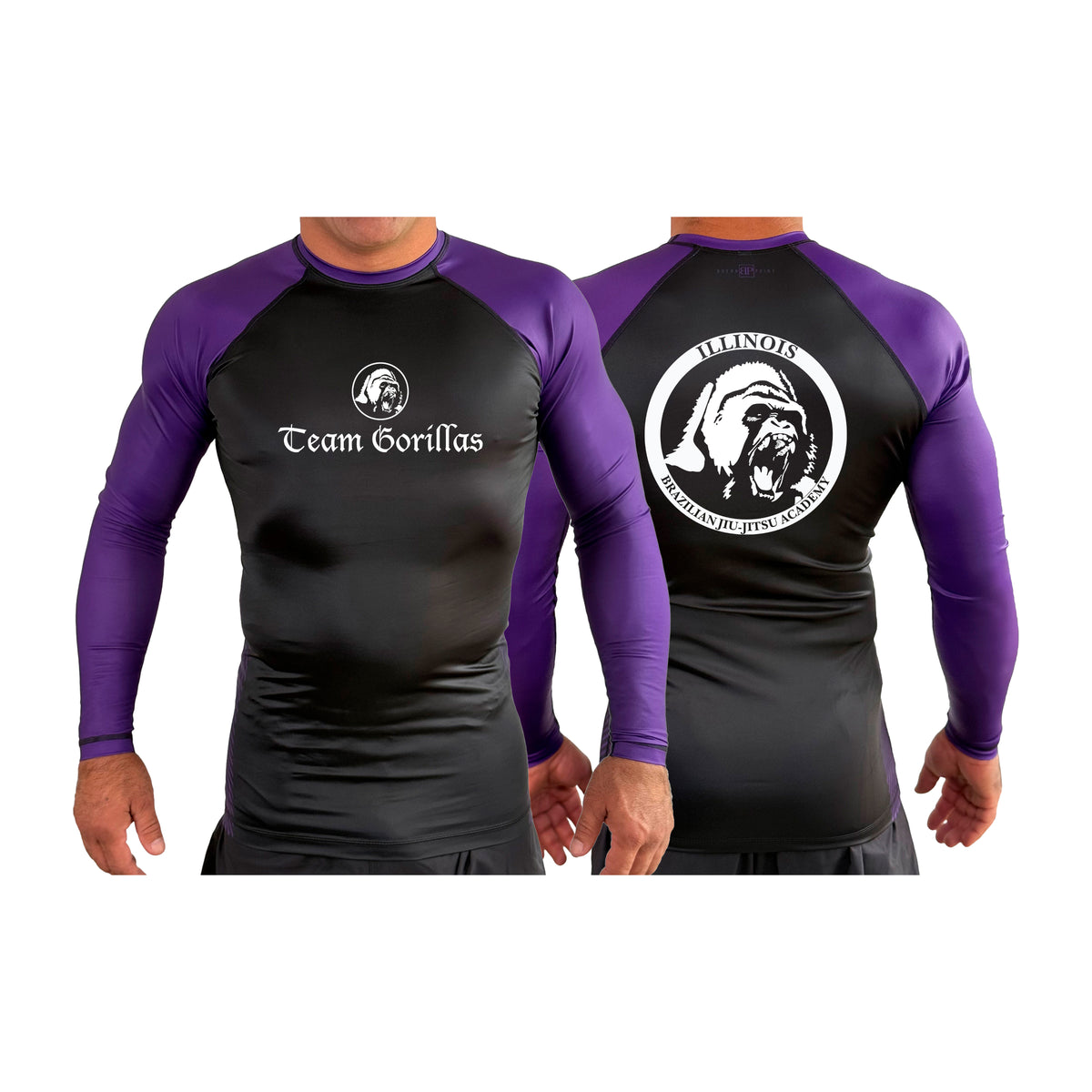 Illinois Brazilian Jiu Jitsu All Black Ranked Long Sleeve Rash Guards #8208 A