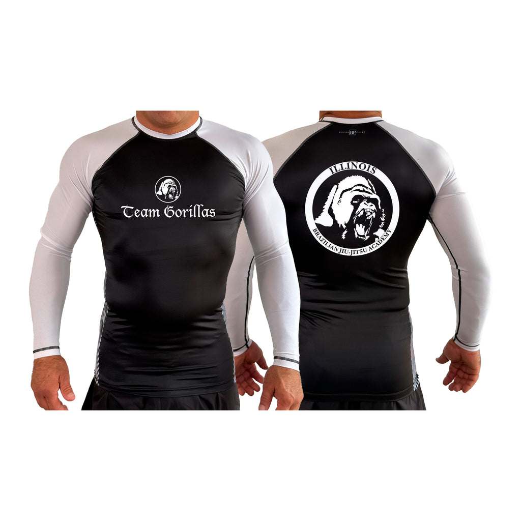 Illinois Brazilian Jiu Jitsu All Black Ranked Long Sleeve Rash Guards #8208 A