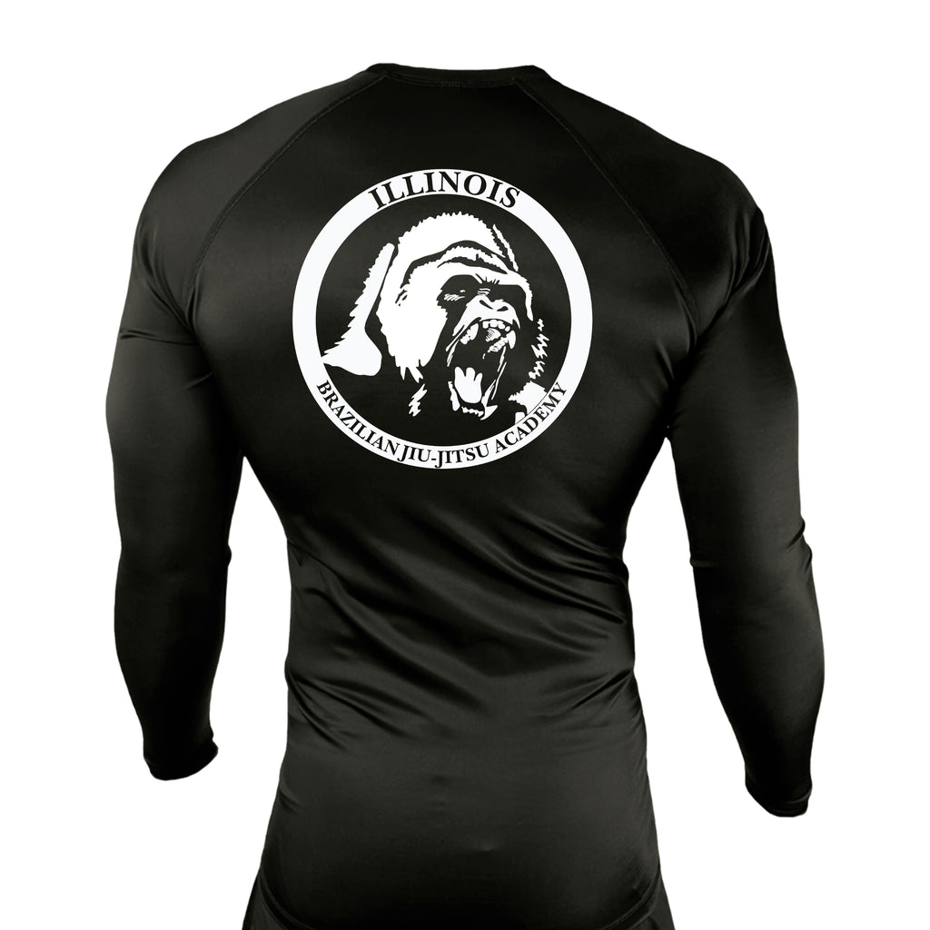 Illinois Brazilian Jiu Jitsu All Black Rash Guards Long Sleeves #8208 A
